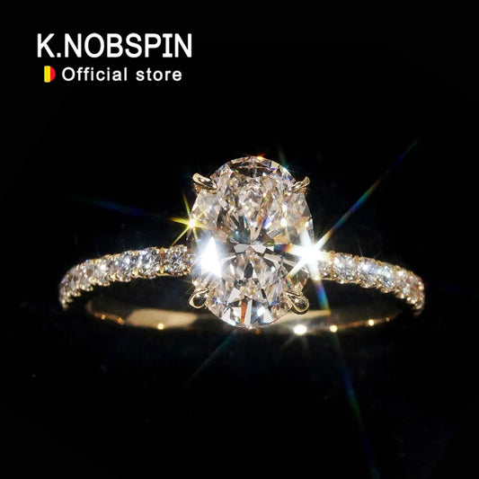 KNOBSPIN 1/2/3ct D Color Oval Cut Moissanite Ring