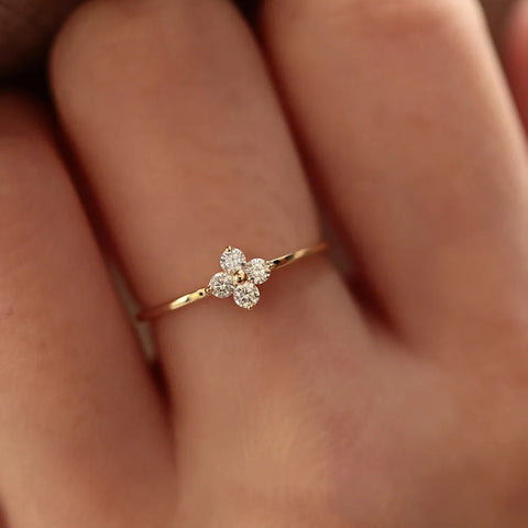 925 Sterling Silver Plated18K Gold Inlaid Zirconia Flower Ring