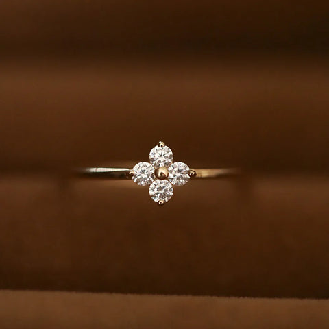 925 Sterling Silver Plated18K Gold Inlaid Zirconia Flower Ring