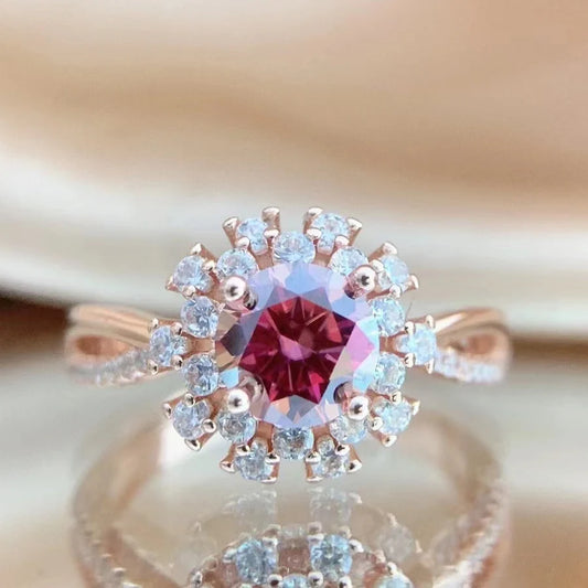Luomansi Red Moissanite Ring 1 Carat 6.5MM