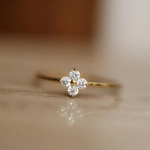 925 Sterling Silver Plated18K Gold Inlaid Zirconia Flower Ring