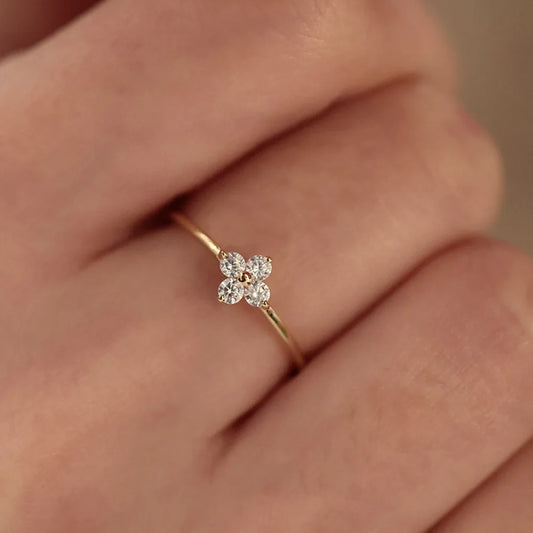 925 Sterling Silver Plated18K Gold Inlaid Zirconia Flower Ring