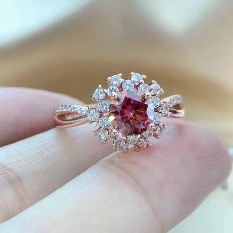 Luomansi Red Moissanite Ring 1 Carat 6.5MM