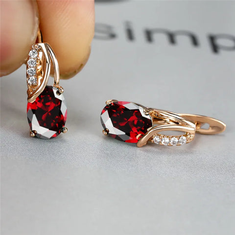 Aqua Blue Zircon Oval Stone Earrings Multicolor Crystal Hoop Earrings
