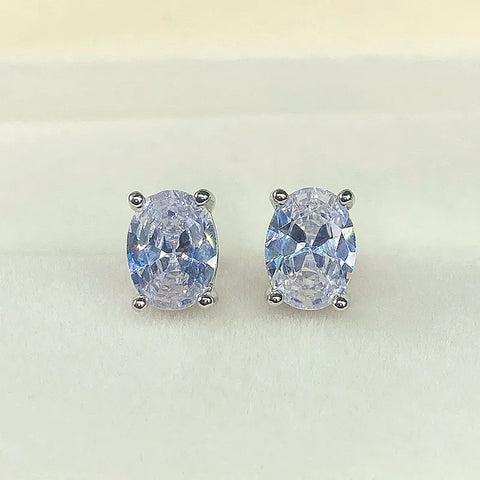 Huitan Simple Stud Earrings with Oval CZ