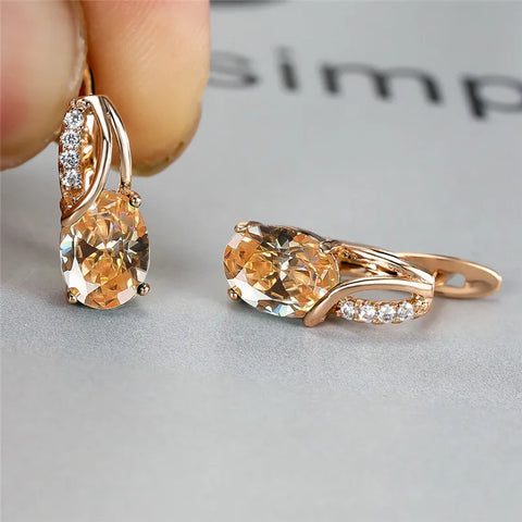 Aqua Blue Zircon Oval Stone Earrings Multicolor Crystal Hoop Earrings