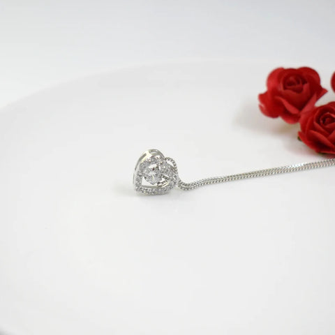 New Fashion Rotatable Dance Rhinestone Heart Pendant Necklaces 925 Sterling Silver Jewelry Women&Girl Love Lock Zircon Choker