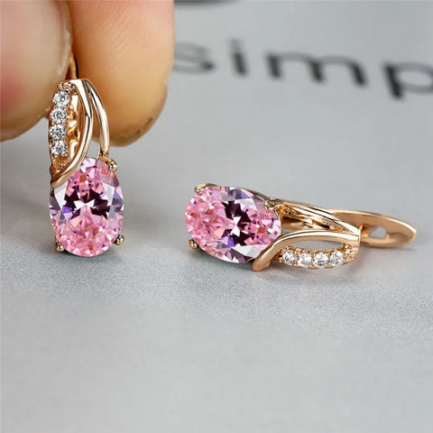 Aqua Blue Zircon Oval Stone Earrings Multicolor Crystal Hoop Earrings