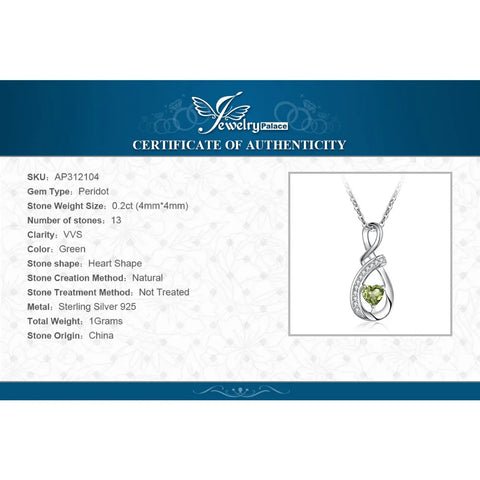 JewelryPalace Infinity Love Heart Genuine Peridot