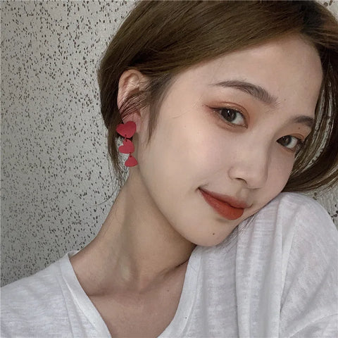 Fashion Red Rose Rhinestone Stud Earrings