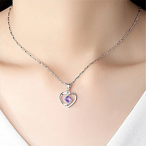 Minimalist Silver Color Heart Necklace AAA Shiny Zircon Long Hollow Elegant Jewelry Girls Party Birthday Got Engaged Gift