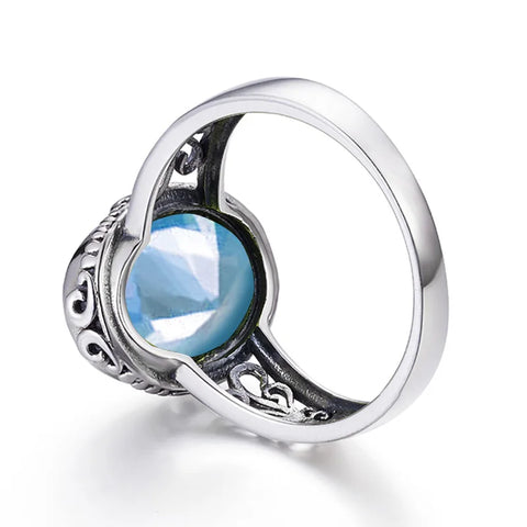 Classic Vintage Silver 925 Aquamarine Ring