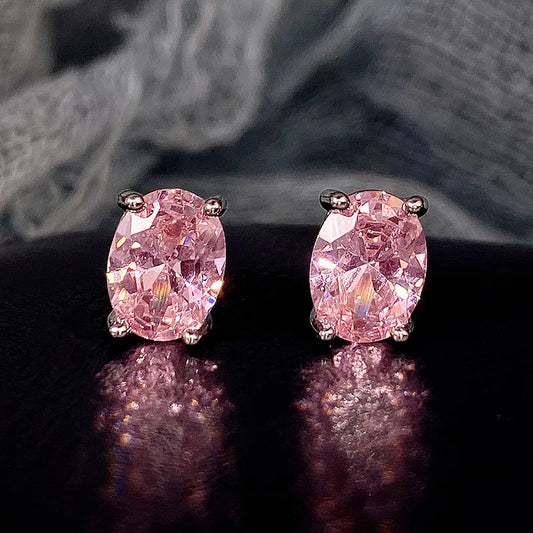 Huitan Simple Stud Earrings with Oval CZ