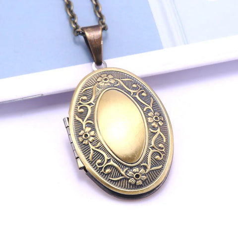 Necklace Oval Shape Copper Heart Necklace Pendant Chain Jewelry Party Beauty Girls Photo Locket Jewelry For Women