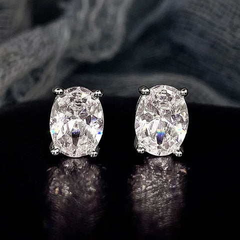 Huitan Simple Stud Earrings with Oval CZ