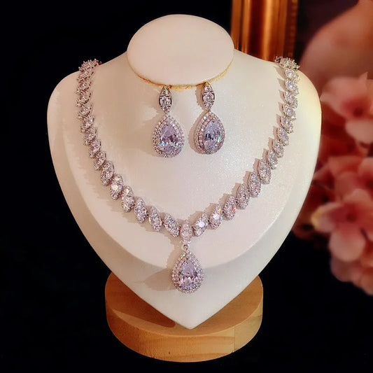 Fine Jewelry Sets For Women Water Vintage Drop Cubic Zirconia Created Gemstone Necklaces Drop Earring Bridal Wedding Bijoux