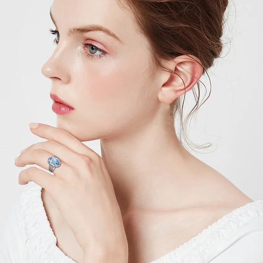 Classic Vintage Silver 925 Aquamarine Ring