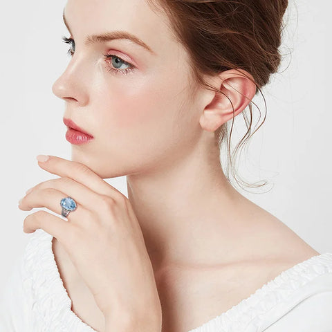 Classic Vintage Silver 925 Aquamarine Ring
