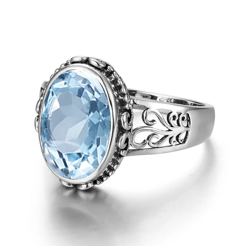 Classic Vintage Silver 925 Aquamarine Ring
