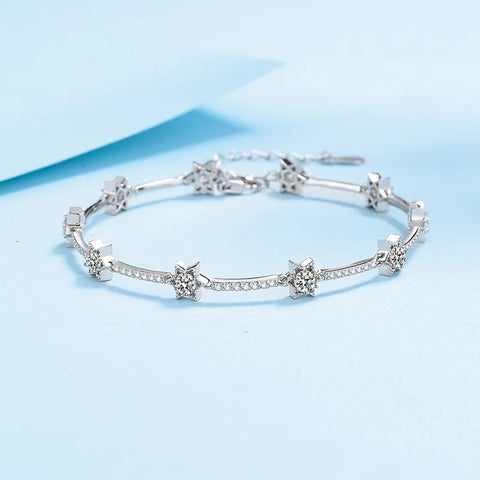 Luomansi 1 Carat Moissanite 10 Star Silver Bracelet