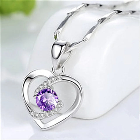 Minimalist Silver Color Heart Necklace AAA Shiny Zircon Long Hollow Elegant Jewelry Girls Party Birthday Got Engaged Gift