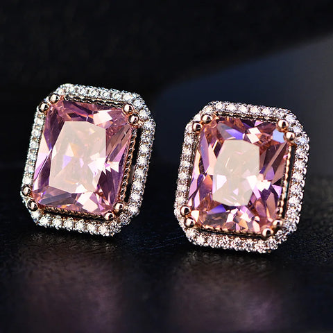 Top Quality 925 Silver Jewelry Sets Pink Quartz Cubic Zircon Ring Earrings Pendant Necklace Jewelry Set Wholesale Fine Jewelry