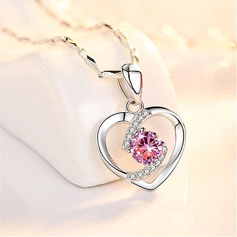 Minimalist Silver Color Heart Necklace AAA Shiny Zircon Long Hollow Elegant Jewelry Girls Party Birthday Got Engaged Gift