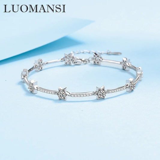 Luomansi 1 Carat Moissanite 10 Star Silver Bracelet