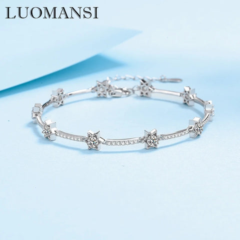 Luomansi 1 Carat Moissanite 10 Star Silver Bracelet