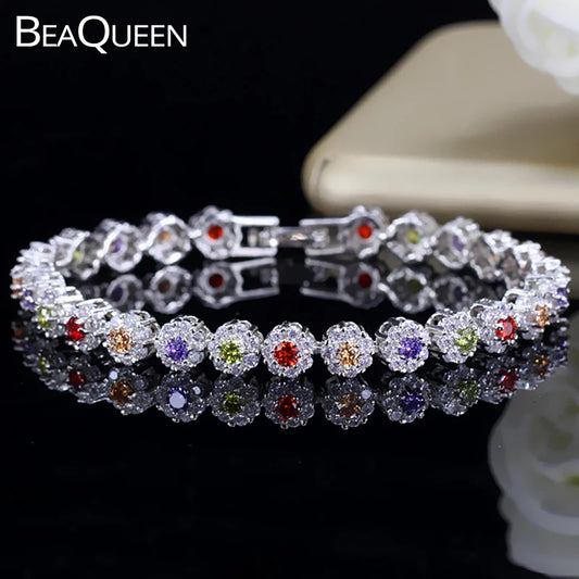 BeaQueen Lovely Colorful Flower Crystal White