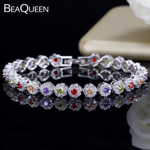 BeaQueen Lovely Colorful Flower Crystal White