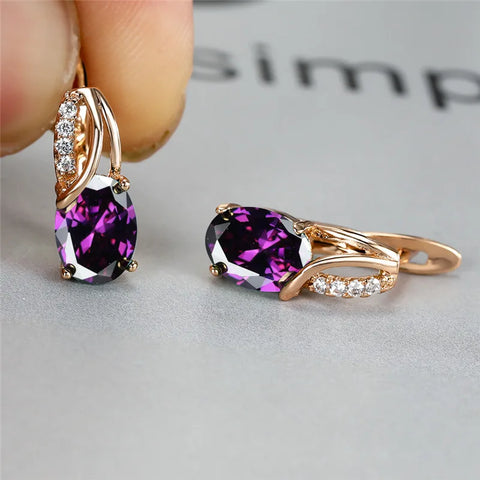 Aqua Blue Zircon Oval Stone Earrings Multicolor Crystal Hoop Earrings