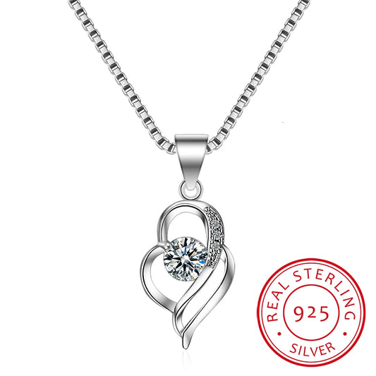 New Luxury Crystal Cz Heart Pendant Choker Necklace 925 Sterling Silver Chain Necklaces For Women Wedding Fine Jewelry Gifts