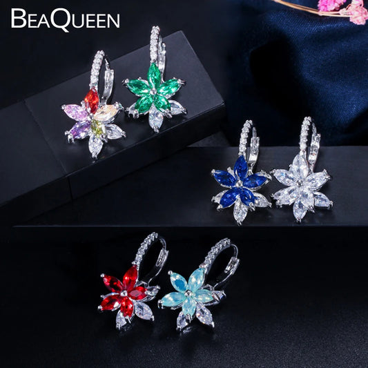 BeaQueen Lovely Flower Multicolor Cubic Zirconia Earrings