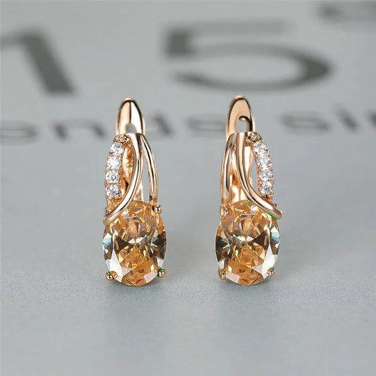 Aqua Blue Zircon Oval Stone Earrings Multicolor Crystal Hoop Earrings