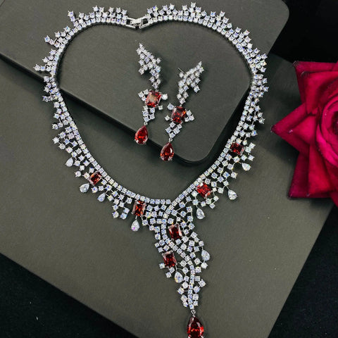 14K White Gold Topaz Diamond Cz Jewelry set Promise Party Wedding Earrings Necklace For Women Bridal Engagement Jewelry Gift