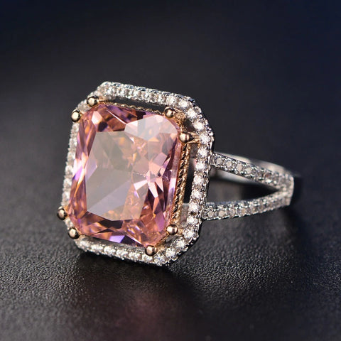 Top Quality 925 Silver Jewelry Sets Pink Quartz Cubic Zircon Ring Earrings Pendant Necklace Jewelry Set Wholesale Fine Jewelry