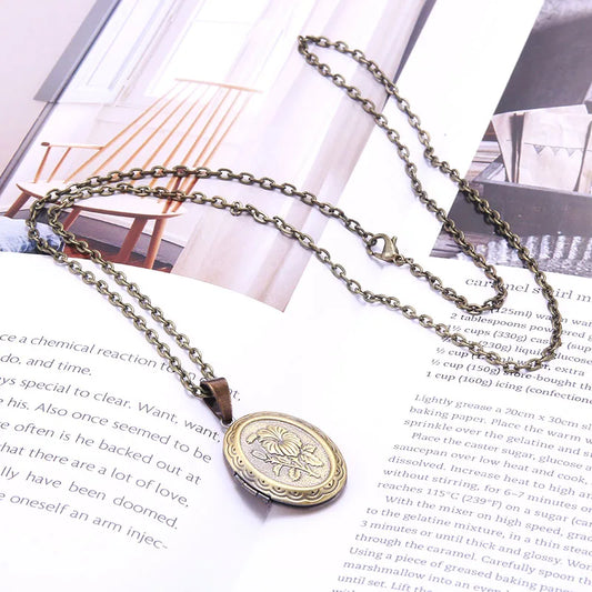 Necklace Oval Shape Copper Heart Necklace Pendant Chain Jewelry Party Beauty Girls Photo Locket Jewelry For Women