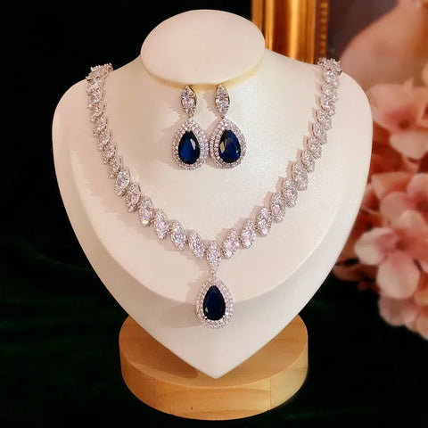 Fine Jewelry Sets For Women Water Vintage Drop Cubic Zirconia Created Gemstone Necklaces Drop Earring Bridal Wedding Bijoux
