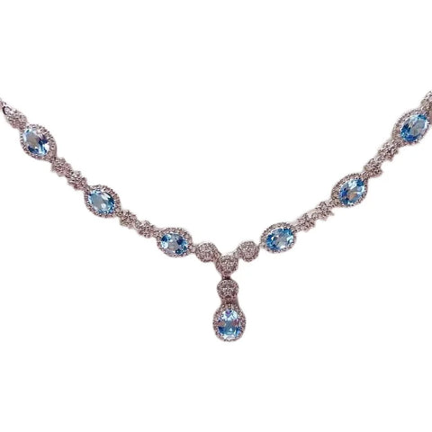 Dazzling 925 Silver Topaz Necklace for Wedding 7 Pieces 100% Natural Light Blue Topaz Silver Necklace Brithday Gift for Wife