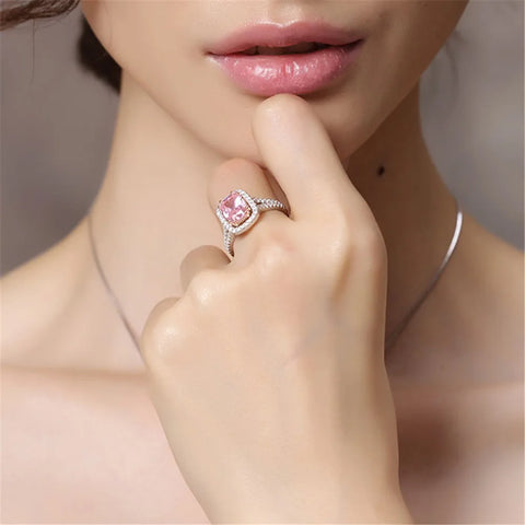 Top Quality 925 Silver Jewelry Sets Pink Quartz Cubic Zircon Ring Earrings Pendant Necklace Jewelry Set Wholesale Fine Jewelry