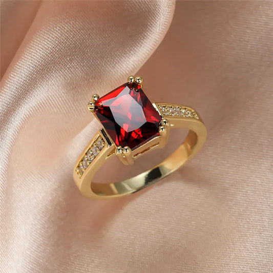 Luxury Female Red Crystal Stone  Ring