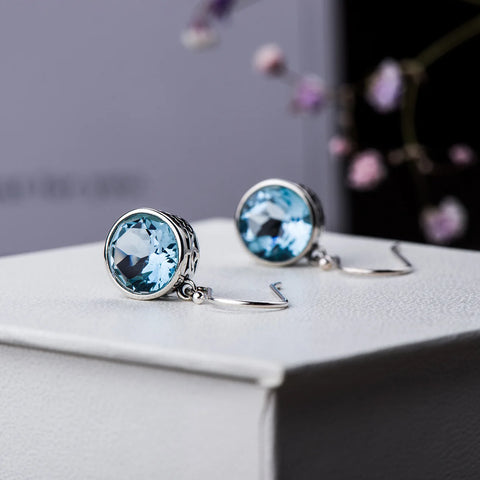 925 Sterling Silver  New Blue Crystal AAA Zircon Earrings