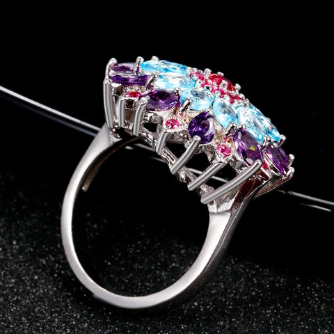 Silver S925 Multicolor Gemstone Flower Shape