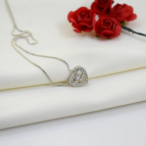 New Fashion Rotatable Dance Rhinestone Heart Pendant Necklaces 925 Sterling Silver Jewelry Women&Girl Love Lock Zircon Choker