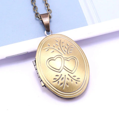 Necklace Oval Shape Copper Heart Necklace Pendant Chain Jewelry Party Beauty Girls Photo Locket Jewelry For Women