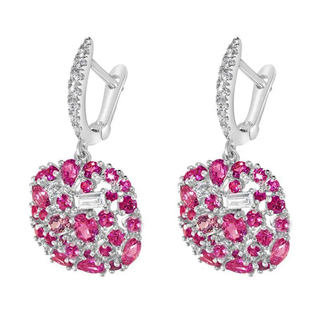 Huitan Bright Rose Red CZ Dangle Earrings