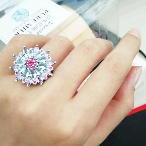 Silver S925 Multicolor Gemstone Flower Shape