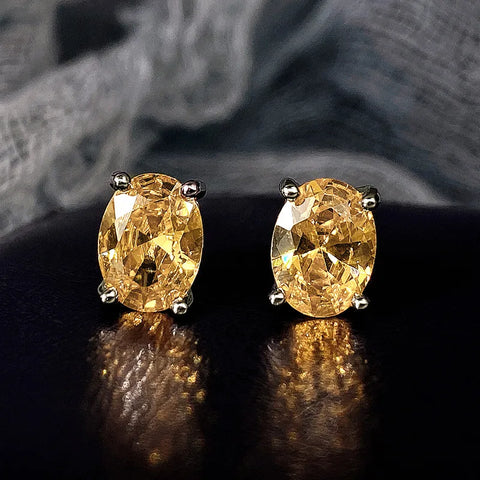 Huitan Simple Stud Earrings with Oval CZ