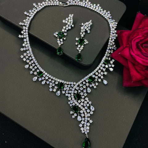 14K White Gold Topaz Diamond Cz Jewelry set Promise Party Wedding Earrings Necklace For Women Bridal Engagement Jewelry Gift